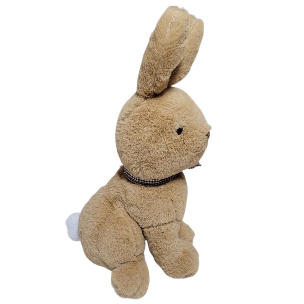 Plush Bunny Gingham Bow Rabbit Stuffed Animal Soft Brown Easter Cottagecore - Picture 2 of 11
